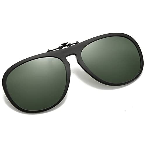 Image of Polarized Clip on Sunglasses Unisex Over Prescription Glasses Flip Up TR90 Frame (Dark Green Lens)