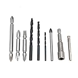 9pcs 3-5mm Drehbohrmaschine, Länge 2,5-4 in Doppelschraubenbit Set 6mm 1/4in Fliesenbohrer Magnethülle Glasbohrmaschine für Männer Home Construction Hand elektrische Bohrer Zubehör (9-teiliger Satz