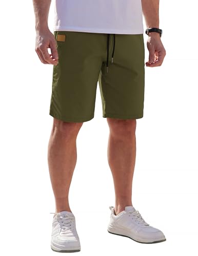 Coofandy Men'S Drawstring Shorts Flat Front Golf Shorts For Outdoor Running Gym Army Green cover