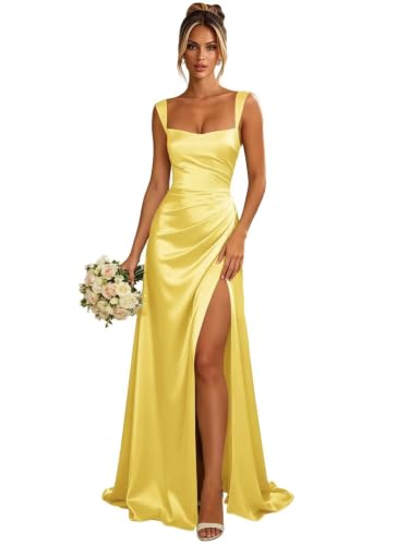 Women's Bridesamaid Yellow Spaghetti Straps Dresses Plus Size US24W