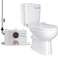 850Watt Macerating Toilet, Dual Upflush Toilet for Basement, Two Piece Toilet with Powerful Macerator Pump 4 Water Inlets/2 Outlets, Round Toilet Bowl, Pumping to V32.8 & H328 Feet