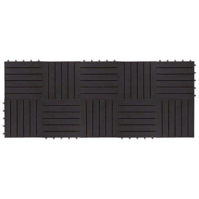 Housebook - Pack Of 9, Premium Wood(Not Softwood Fir/Pine) Patio Paver Flooring Interlocking Deck Tiles, Waterproof All Weather Use, D.i.y, Wholesales Available, 0.81 Square Feet, 6 Slats Black #TOP6
