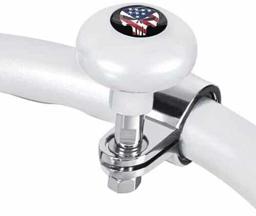 Pearl White Steering Wheel Suicide Spinner Handle Knob Car Truck Skull with Fangs Toothy Skull Skull US Model-PYT-8888-5023