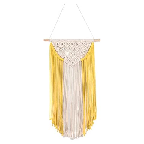 RLoncomix Macrame Wall Hanging Art Woven Wall Decor Cotton Bohemian Chic Macrame Tapestry for Bedroom Livingroom Apartment Dorm Nursery Gallery Decoration, Yellow, 14" Wx24 L Cover