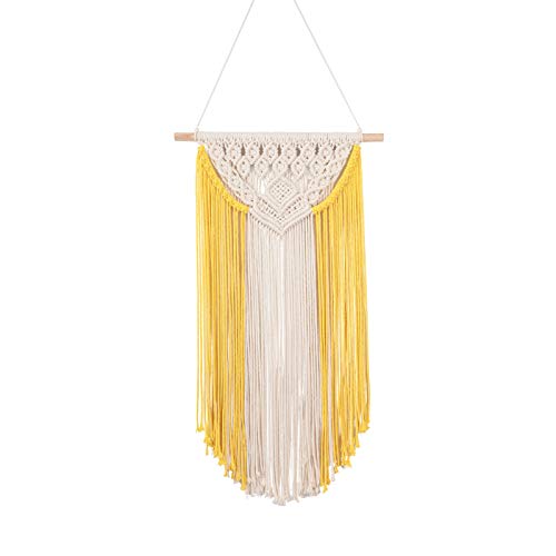 Rloncomix Macrame Wall Hanging Art Woven Wall Decor Cotton Bohemian Chic Macrame Tapestry For Bedroom Livingroom Apartment Dorm Nursery Gallery Decoration, Yellow, 14" Wx24 L #TOP4