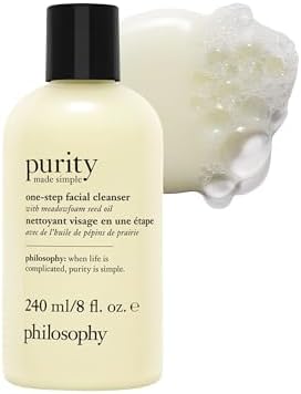 philosophy purity made simple one-step facial cleanser- with meadowfoam seed oil gently cleanses & melts away dirt, oil & stubborn makeup paraben-free face wash
