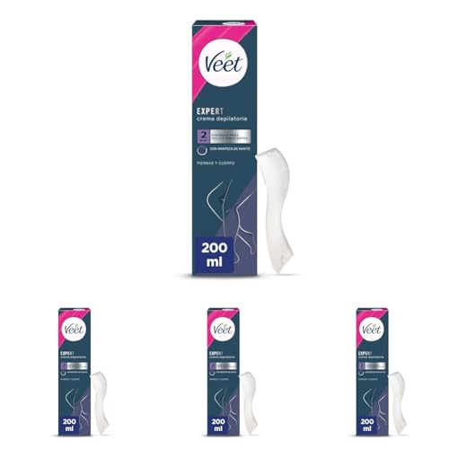 Veet Expert Crema Depilatoria Mujer para Cuerpo y Piernas, con Mateca de Karité, 200 ml (Paquete de 4)