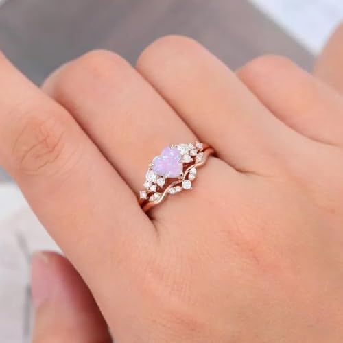 1 Carat Heart-shaped Gemstone Engagement Ring Set for Women, 10K/14K/18K Gold Cluster Rings with Diamond Vintage Bridal Wedding Promise Ring Sets Gift for Wife Mom Nana3