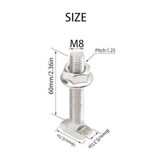 Rrina WD268(8X60) 10 Sets M8X60 304 Stainless Steel Hammer Head T-Slot Drop-In Stud Sliding Bolt Screw Flange Nut thumb #1