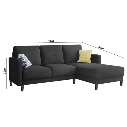 Image of Baloney RHS 4 Seater L Shape Sofa Set for Living Room (Black Fabric) Premium Fabric Sofa