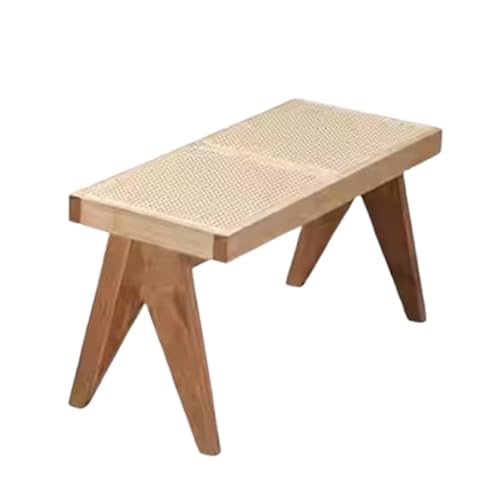 Boho Rattan Solid Wood Bench Entryway Footstool, Kitchen Seat with