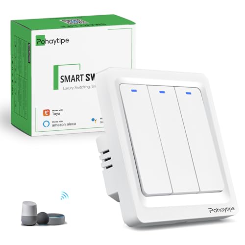 Pohaytipe Smart Push Button Switch wifi Switch White Smart Panel: Wi-Fi App & Voice Control (works with Alexa/Google Home) Timer Countdown Scene Control (White 3 Gang)