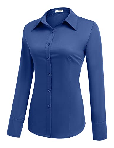 Hotouch Womens Basic Slim Fit Casual Button Down Dress Shirt Royal Blue (Stretch Fabric, A Size Up For Relaxed Fit), X-Small, Long Sleeve #TOP1