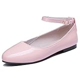  LarDorLin Cuir Verni Plates Femme Bout Rond Comfy Travail Loafer Bureau Dolly Chaussures Femme Ballerine Mary Jane Bride Cheville Plates Chaussures Rose Taille 48 EU (50 CN)