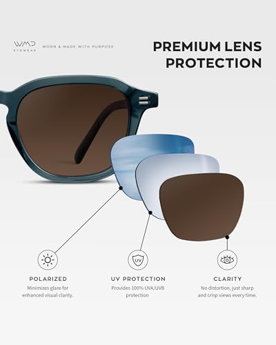 WMP Eyewear - Men's Polarized Retro Sunglasses - Classic Geometric Square Style, Acetate Frame, Keyhole Bridge4