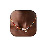 Fohufo Teen Girl Gifts Trendy Stuff - Colorful Initial Necklaces for Girls Letter Necklace for Women Girl, Boho Beaded Necklace, Birthday Gifts Christmas Gift for Girls Jewelry - Letter A