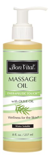 Bon Vital' Therapeutic Touch Massage Oil Made with Olive Oil to Repair Dry Skin & Soothe Sore Muscles, Lightweight Oil Perfect for Any Massage to Hydrate and Nourish Dry, Rough Skin, 8 Ounce Bottle