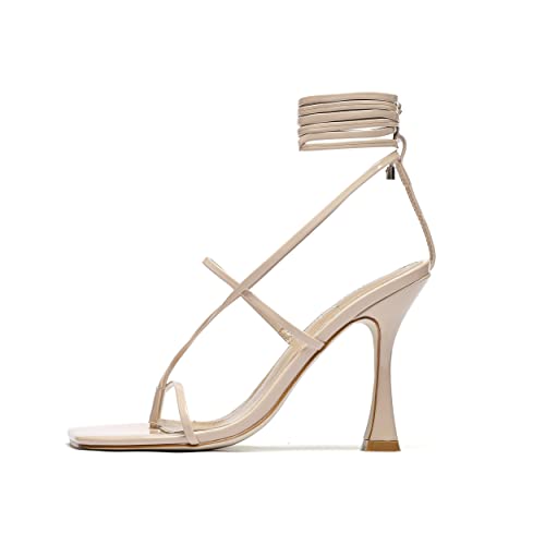 Vivianly Square Toe Lace Up Thong Heeled Sandals Strappy Stiletto High Heels Wedding Dress Size 9 thumb #4