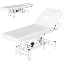 Stationary Massage Table with Memory Foam, Massage TattooTable with Adjustable Height, Facial Bed for Esthetician, PU Leather for Physical Therapy & Spa Metal/ 2 Molds-White, 44.7L x 22W