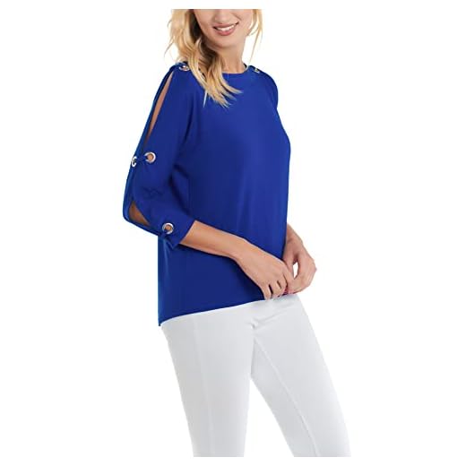 Cable & Gauge Womens 3/4 Dolman Sleeve Boatneck Cold Shoulder Top Grommet Detail