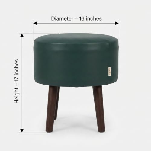 Image of Stool Ottoman Pouffes for Living Room, Kitchen, Home, Office Furniture with Soft Cotton Cushion Mudda Footrest Stool for Chair Sofa Bed Dressing, Green Leather (17 Inch Pack of 1)