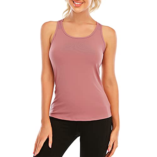 Image of Women's Padded Sports Bra Removable Strappy Longline Yoga Tank Top Workout Crop Criss Cross Back Fitness Top, Pink No Bra, Medium