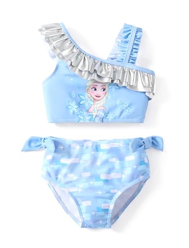 Disney Frozen Elsa Toddler Girls One Shoulder UPF 50+ Swimsuits Ruffle Cute Little Girls Bathing Suit Girls' Swimwear Light Blue 3-4 Years