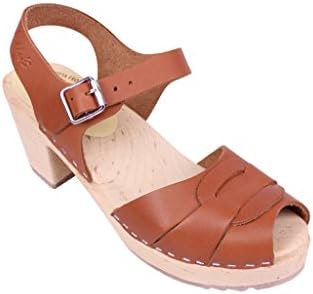 Lotta From Stockholm Swedish Clogs : High Heel Peep Toe Clogs in Tan Leather 8.5 B(M) US / 39 M EU