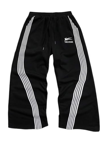 ZAFUL Men's Baggy Sweatpants Y2K Side Striped Track Pants Drawstring Waist Wide Leg Straight Lounge Pants with Pockets