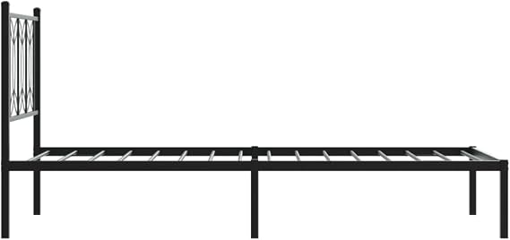 Small Single Bed Frame 75x190 cm in Black Steel with Headboard and Metal Slats, Space-Saving Under-Bed Storage, Sturdy 196 x 80 x 90 cm for Kids Loft Bedroom Guest Room