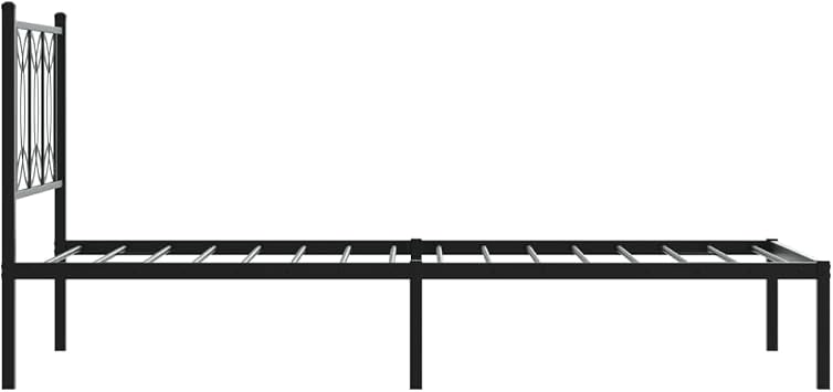 Small Single Bed Frame 75x190 cm in Black Steel with Headboard and Metal Slats, Space-Saving Under-Bed Storage, Sturdy 196 x 80 x 90 cm for Kids Loft Bedroom Guest Room