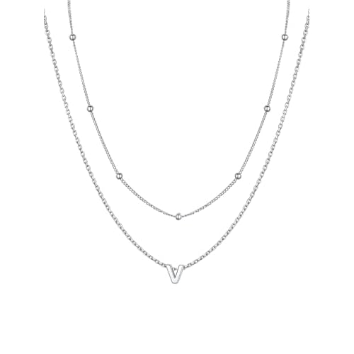 PROSILVER S925 Sterling Silver Necklace for Women Layered Initial Pendant Necklaces Women's Dainty Silver Chain Trendy Charm Necklace Letter A-Z