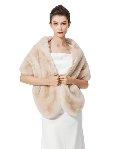 BEAUTELICATE Luxury Faux Fur Shawl Bridal Party Evening/Wedding Wrap Stole Winter