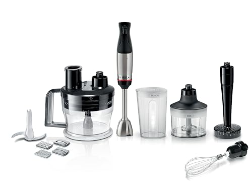 Bosch - Frullatore a immersione ErgoMaster Serie 6 MSM6M673, 10 anni di garanzia del motore, lame in acciaio inox, frizione in ceramica senza usura, raffreddamento ad aria, schiacciapatate, frusta,