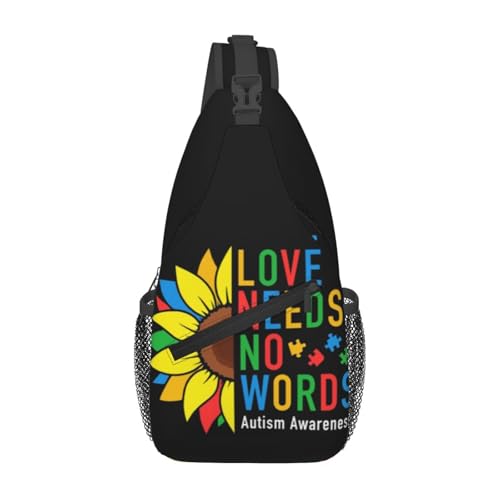 Autism Awareness Sunflower Sling Backpack Unisex Crossbody Chest Bag Shoulder Chest Bag For Women Men Hiking Travel