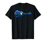 Guitar Lake Reflections Night Sky and Moon T-Shirt