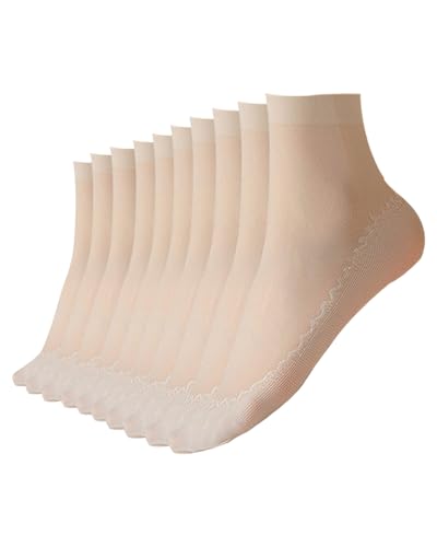 Image of 10-20 Pairs Nylon Socks for Women's Sheer Ankle Socks Reinforced Bottom and Toe Silk Thin Sole Elastic Socks