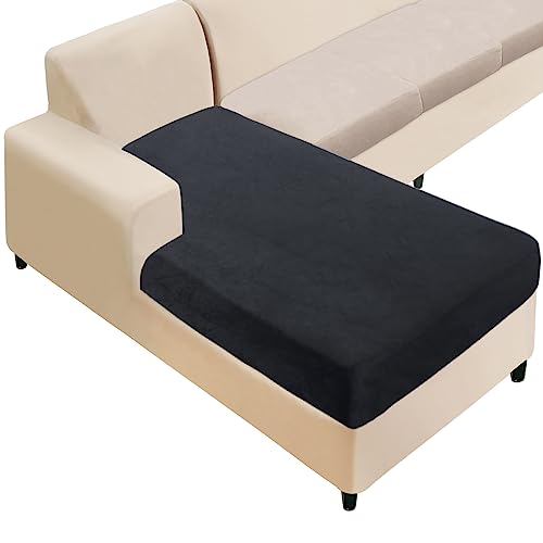 NAISI Sectional Couch Cover 1 Piece Velvet Separate Chaise Lounge Cover Soft Stretch Sofa Slipcovers for Left/Right Chaise Sectional Couch(Chaise Lounge,Black)