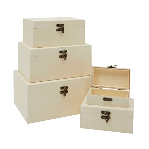 Juvale 5 Pack Unfinished Wooden Boxes With Hinged Lids Arts And Crafts, Wood Storage Boxes To Paint (Natural, 5 Assorted Sizes) #TOP11