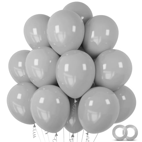 Image of 100pcs Gray Balloons 12 Inch Matte Latex Balloon | Helium Compatible, Baby Shower, Graduation, Wedding Anniversary, Birthday Party Decorations