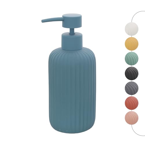 Inbagno Dispenser Sapone Blu Pastello cannettato in Ceramica Soft Touch, Ricaricabile con erogatore Pump e capienza 330 ml, Spring