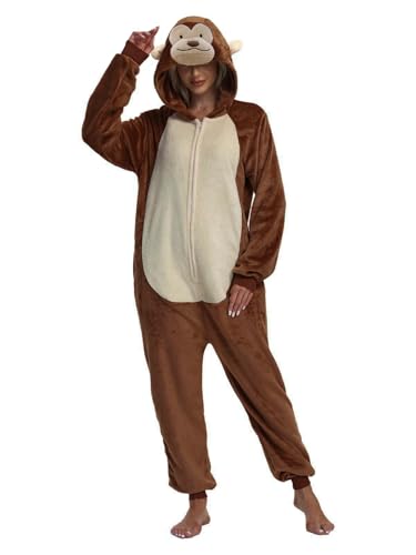 Xaunohu Adult Onesie Pajamas Animal One Piece Monkey Costume Halloween Cosplay for Women Men (Monkey X-Large)