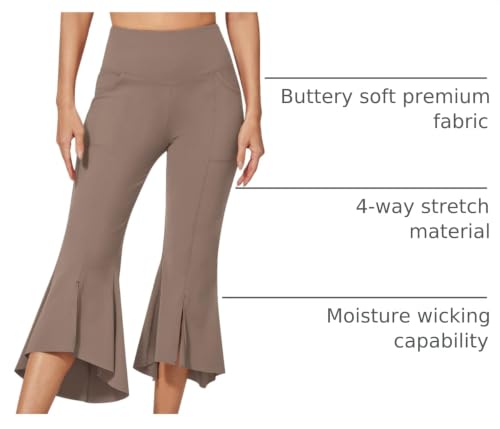 Image of G4Free Capri Pants for Women Stretch Yoga Dress Pants with Pockets Ruffle Bell Bottom Athletic Work Leggings