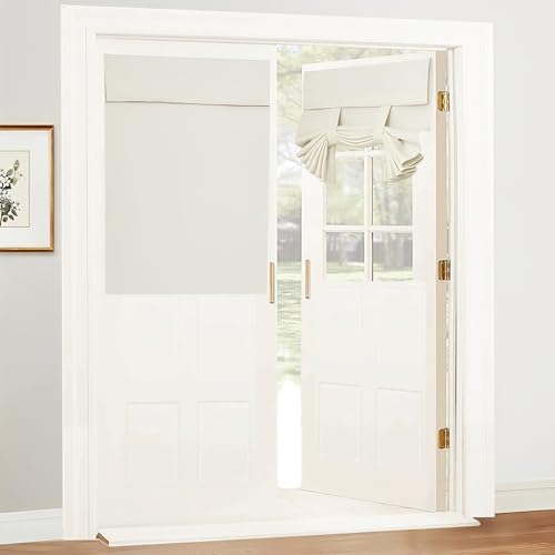 Miawtro Door Blinds, Punch-Free Door Curtain with Velcro and Tie-Downs, Easy to Install French Door Blinds Can Block Light and Protect Privacy for Windows, Bathrooms, French Doors, Glass Doors (white)