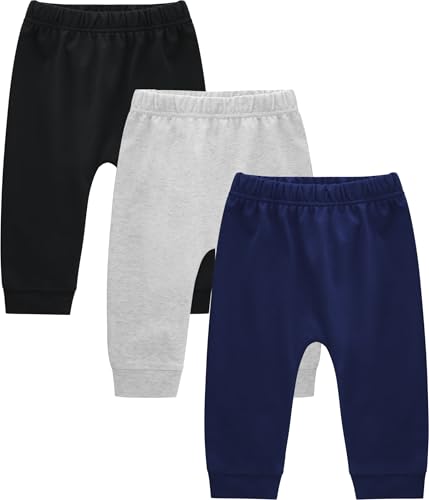 Image of JARMAKO Baby Boys Cotton Pants, 3-Pack Sweatpants for 0-18 Months