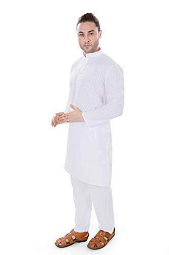 Image of LUCKWIN Men's Cotton chikankari Regular Fit Kurta Pyjama Set