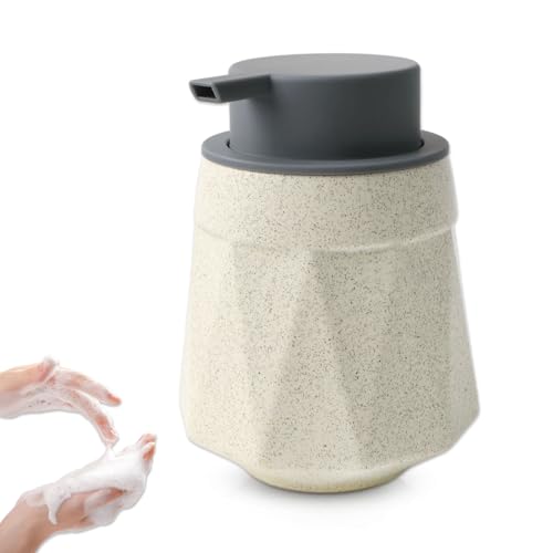 Seifenspender Bad Schaumseifenspender Soap Dispenser Keramik 350ml Nachfüllbar Druckpumpe Großer Pumpenkopf Schaums Spender für Küche und Bad Matt Grau