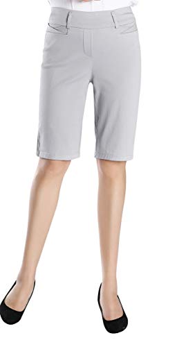 Vocni Women's Bootcut Stretch Elastic Waist Slim Fit Comfortable Pull on Dress Pants Full Ankle Length Trousers (X-Large, Grey_2)