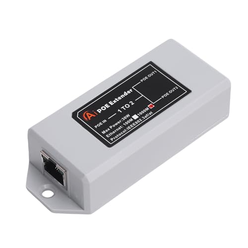1 in 2 Out Gigabit POE Extender, 2 Port Ethernet Repeater, 1000Mbps Long Distance Transfer, Plug and Play, Wall Mount POE Splitter Adapter for Home, Hotel, Cameras, IP Phone miniatura 1