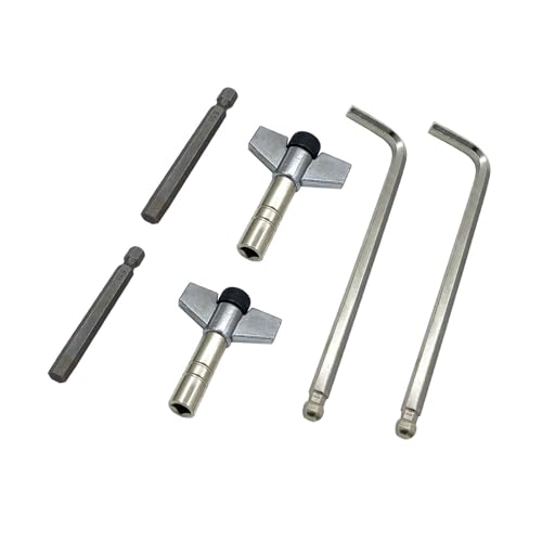 TUOREN Drum Key Drill Bit Set Include 2Pcs Drum Tuning Key, 2Pcs Drill Bits, 2Pcs L-shaped Wrench, Percussion Tunner Tool for Jazz Drum Accessories Metal Handle Wing Nut Silver